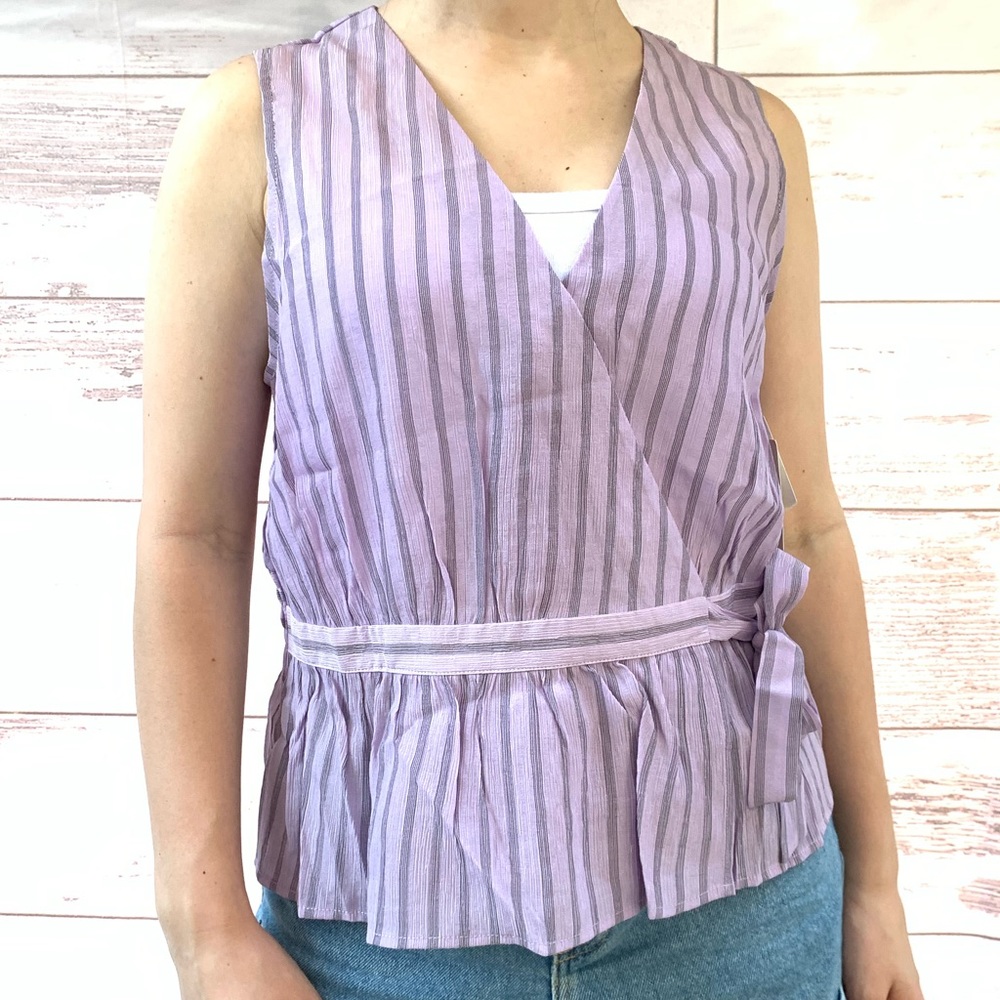 14th & UNION Lilac sleeveless tank wrap top striped size medium new with tags